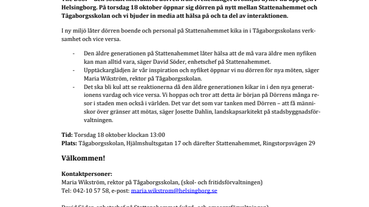 Pressinbjudan: Dörren – skapar nya oväntade möten