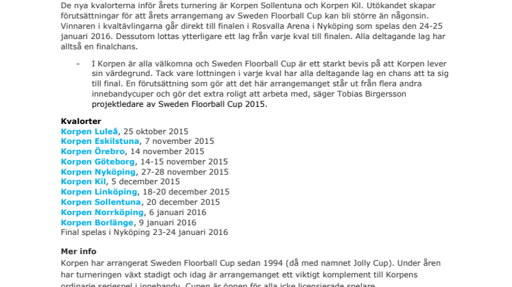 Korpens innebandysuccé Sweden Floorball Cup är tillbaka