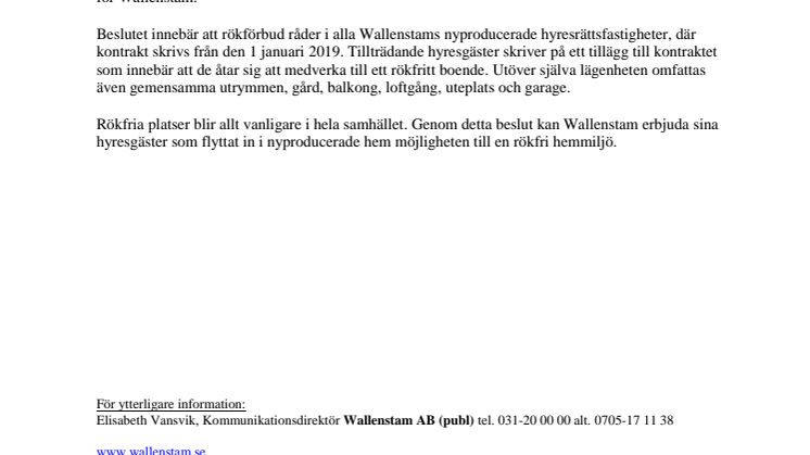 Wallenstam inför rökfritt i all nyproduktion av bostäder