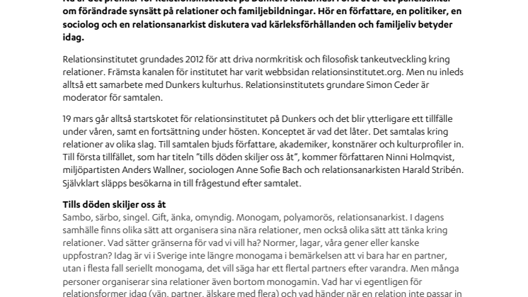 Relationsinstitutet flyttar in på Dunkers kulturhus