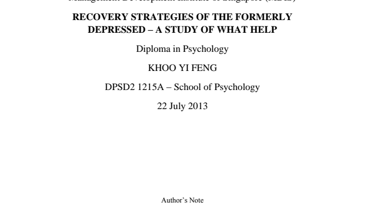 RECOVERY STRATEGIES OF THE FORMERLY DEPRESSED 