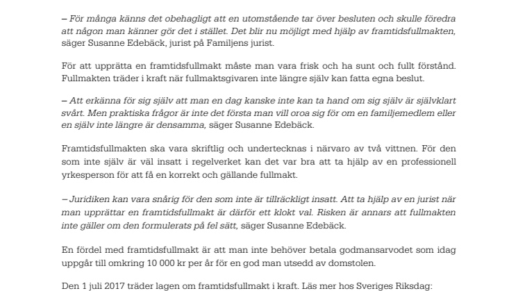 Framtidsfullmakt – ny lag för den som vill bestämma själv