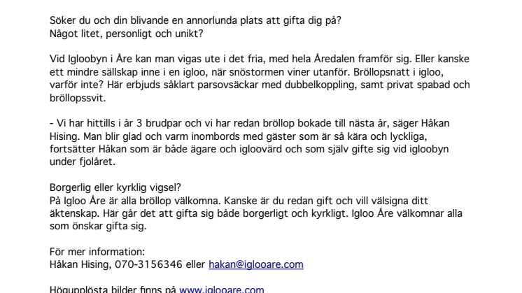 Annorlunda och unika bröllop på Åreskutan