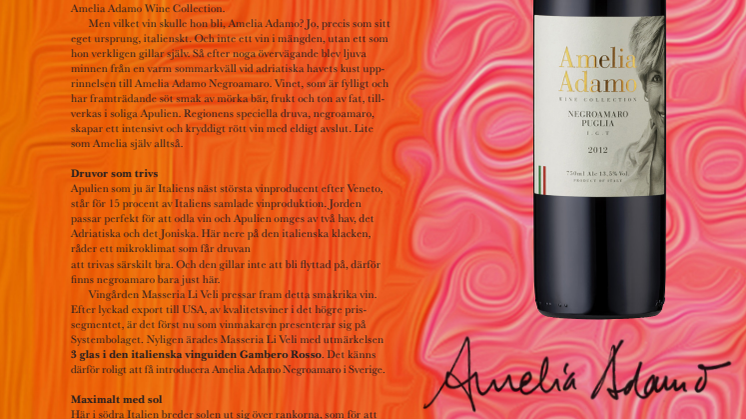 Amelia Adamo blir ett vin!