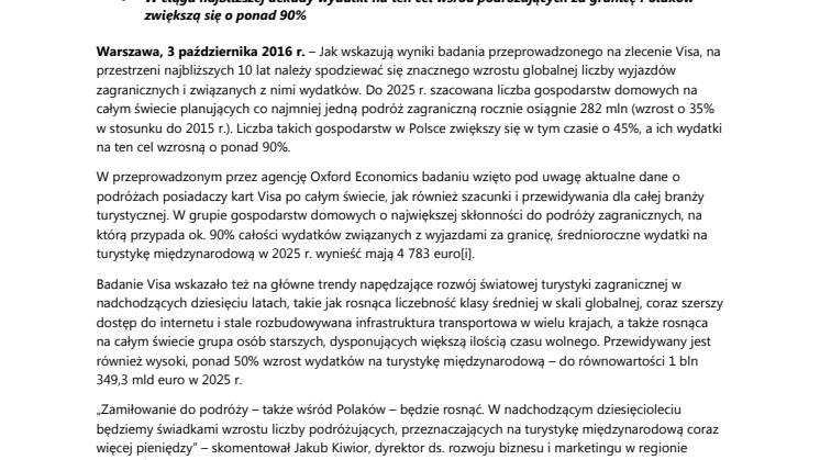 Do 2025 r. w turystyce międzynarodowej uczestniczyć będzie ponad 280 mln gospodarstw domowych