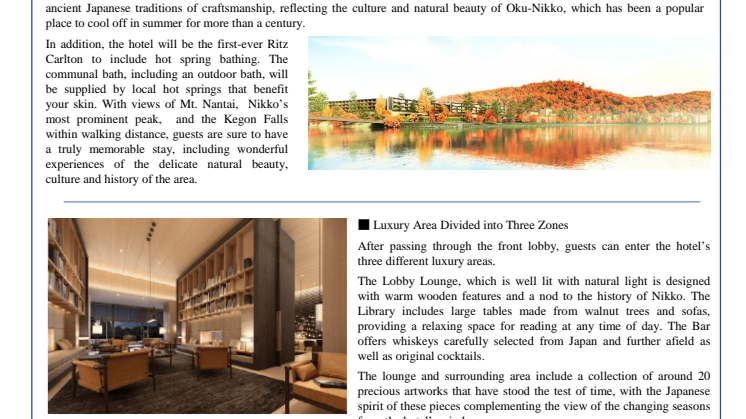 Luxury Resorts in Nikko Prepares to Open Ahead  of the Early Summer Travel Season