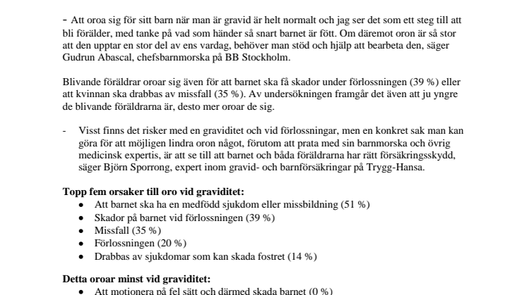 Detta oroar blivande föräldrar under graviditeten och förlossningen