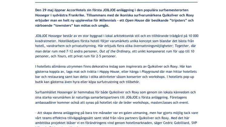 JO&JOE premiäröppnar i surfparadiset Hossegor  – Ny lifestyleanläggning i samarbete med surfmärkena Quiksilver och Roxy