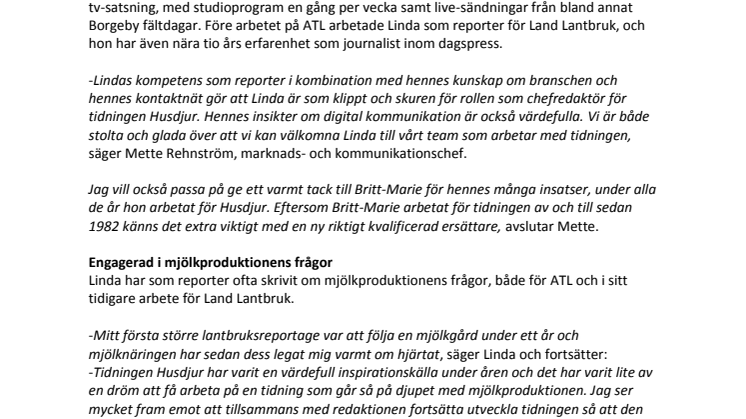 Linda Grimstedt är i augusti tidningen Husdjurs nya chefredaktör 