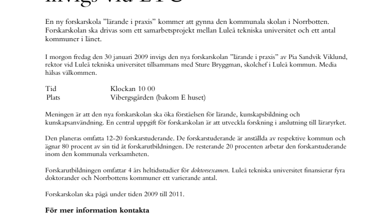 Forskarskolan ”lärande i praxis” invigd.
