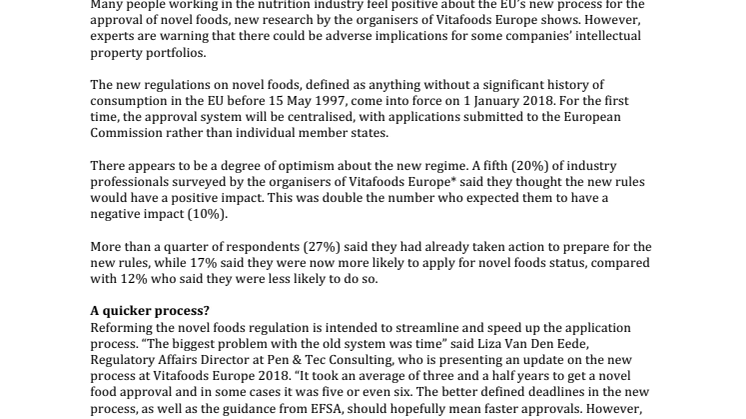 PRESS RELEASE  Nutrition industry gives its verdict on new rules for novel foods