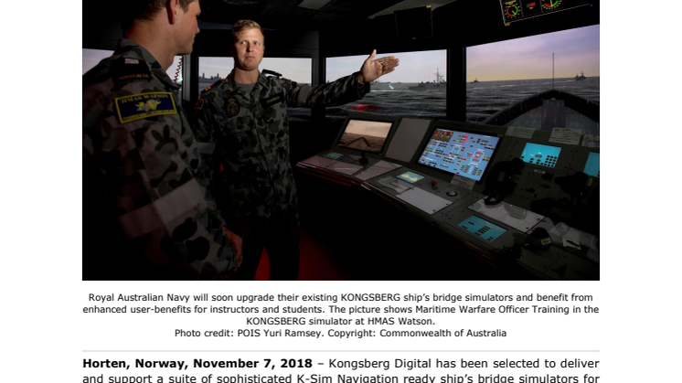 Royal Australian Navy awards major bridge simulator contract to Kongsberg Digital