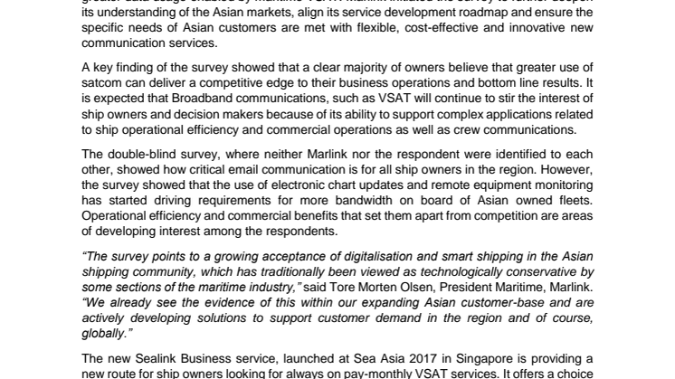 Marlink: Asian Maritime Community is ready for more VSAT enabled Digitalisation