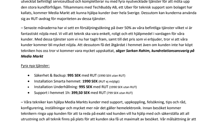 Media Markt lanserar fyra nya tjänster - i samarbete med TechBuddy AB