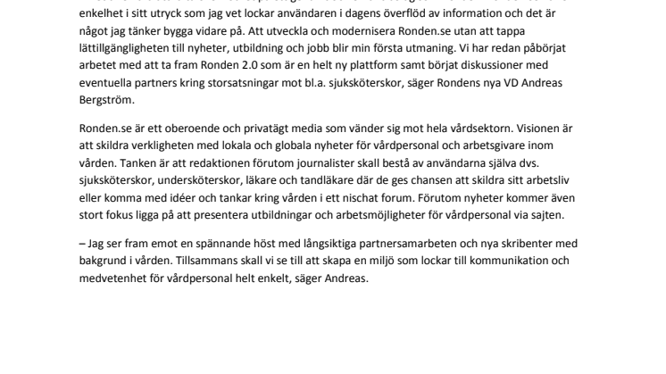 Ronden.se - din interaktiva vårdtidning får ny VD