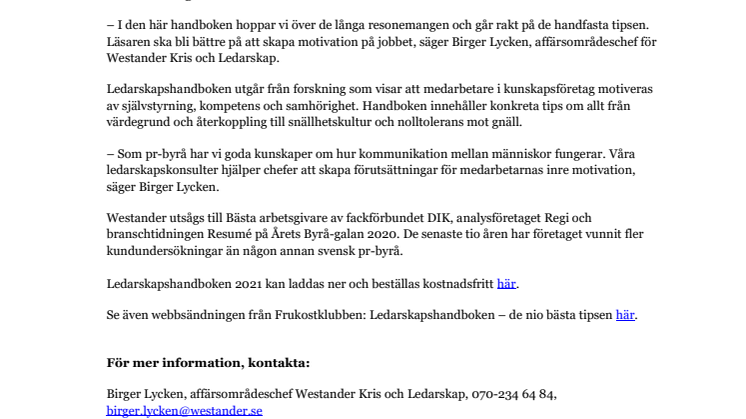 Westander lanserar Ledarskapshandboken