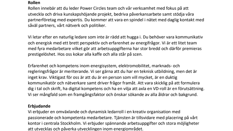 VD till Power Circle sökes