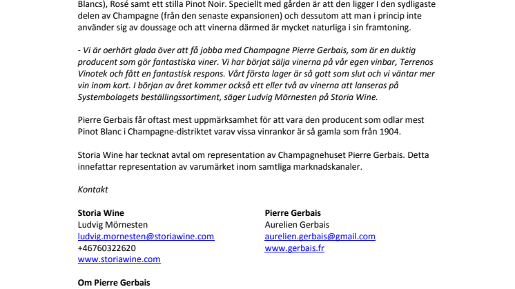 Pierre Gerbais Champagne ny producent hos Storia Wine 
