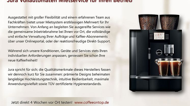 Jura Kaffeevollautomaten-Mietservice für den Betrieb