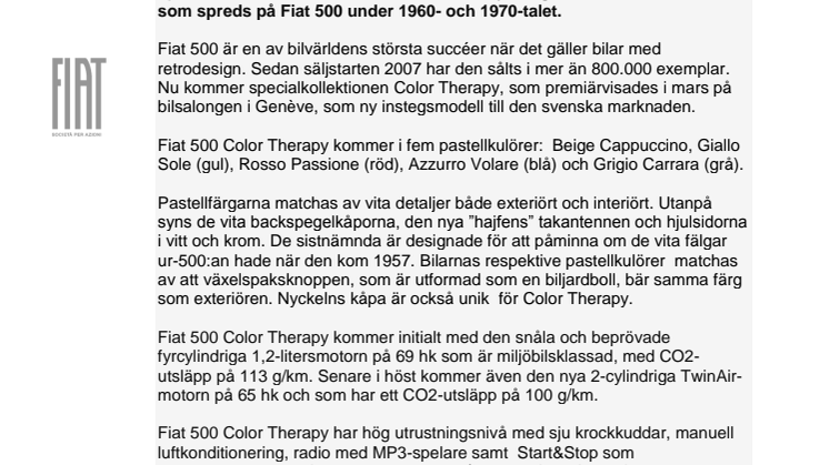 Färgstarka Fiat 500 Color Therapy till Sverige