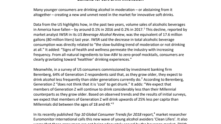 PRESS RELEASE – New wave of alcohol avoiders intensifies  demand for soft drink innovation