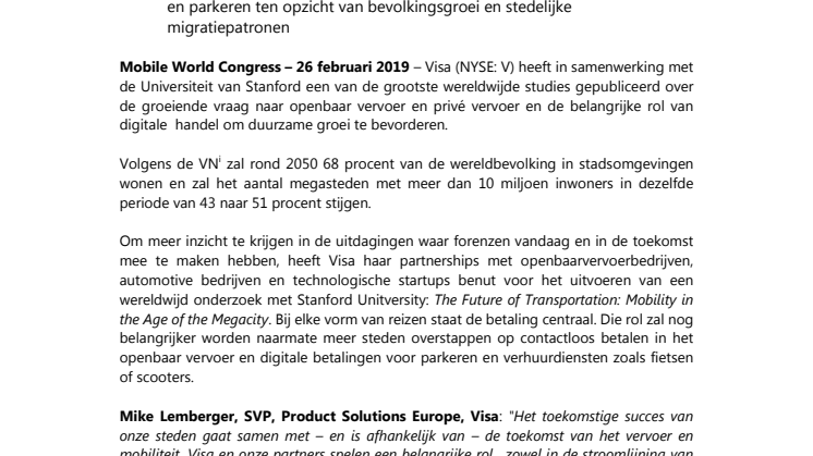 Wereldwijde studie van Visa identificeert cruciale succesfactoren om dagelijks reizen te verbeteren en slimmere, efficiëntere steden te creëren