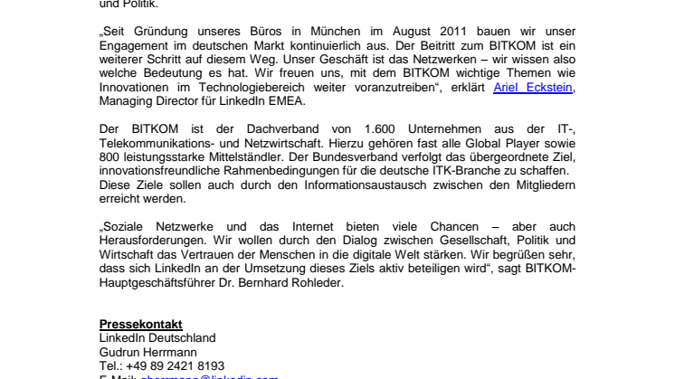 LinkedIn Deutschland tritt dem BITKOM bei
