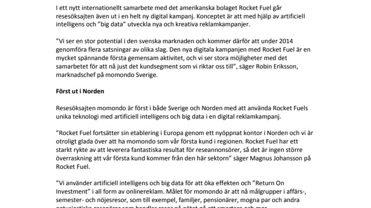momondo växer och ingår samarbete med Rocket Fuel