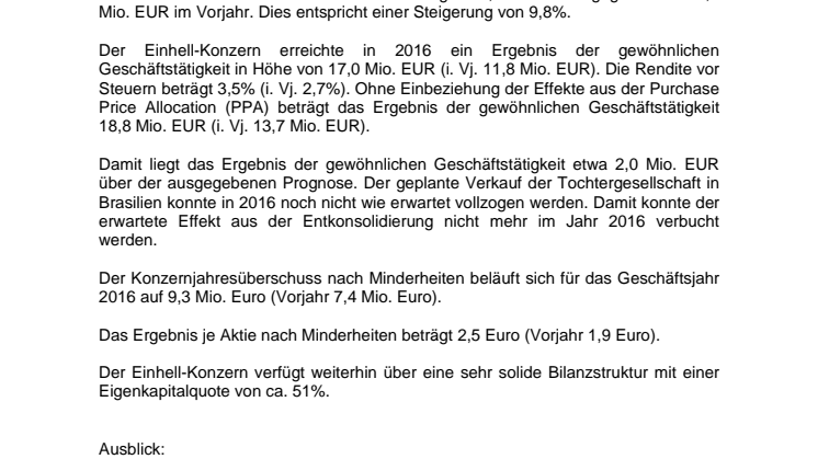 Einhell erzielt Umsatzplus 