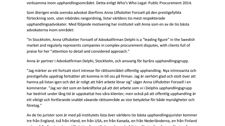 Anna Ulfsdotter Forssell tillhör världseliten inom offentlig upphandling
