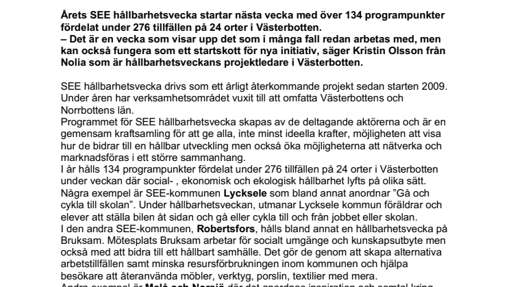 Över 134 programpunkter under SEE hållbarhetsvecka i Västerbotten