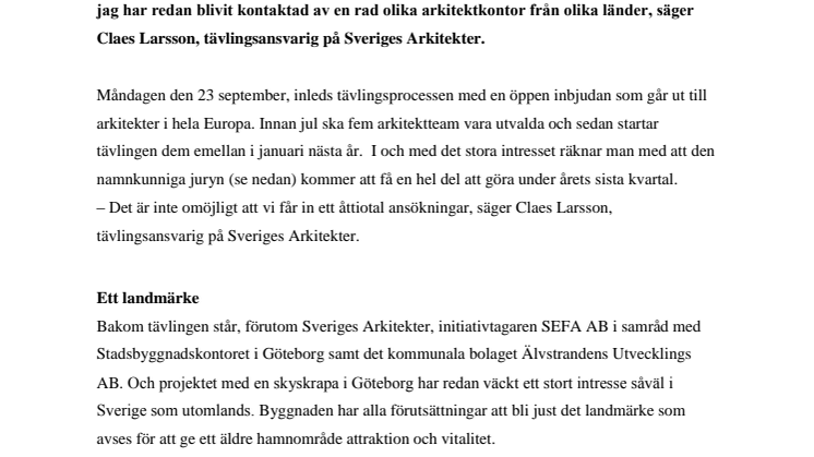 Redan rekordartat intresse för tävlingen om Skyskrapan i Göteborg