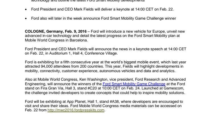 Ford ved Mobile World Congress 2016