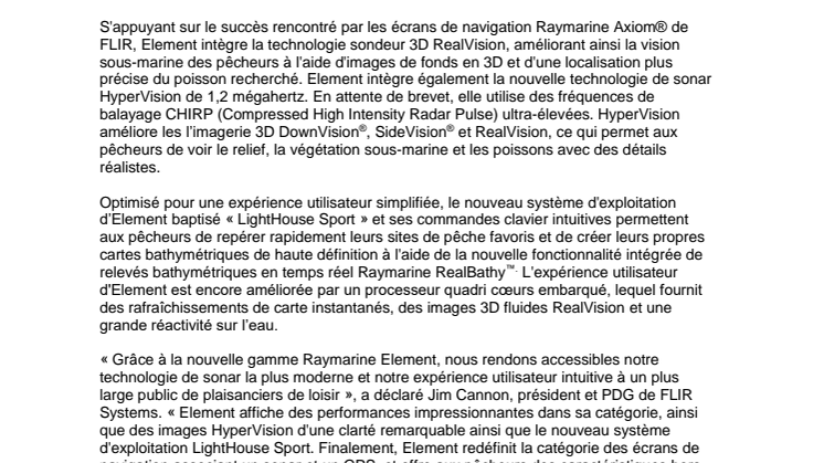 Raymarine: FLIR lance la gamme Raymarine Element qui offre des images de sonar réalistes