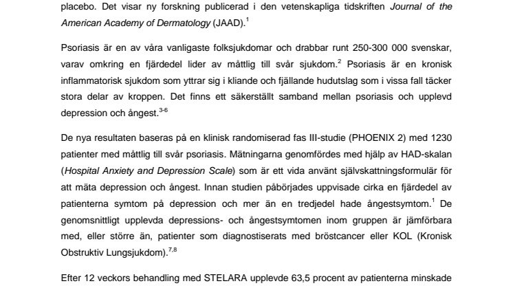 Biologiska läkemedlet STELARA® minskar depression och ångest hos psoriasispatienter