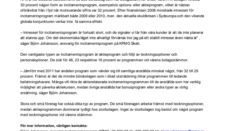 30 procent av börsbolagen föreslår nya incitamentsprogram