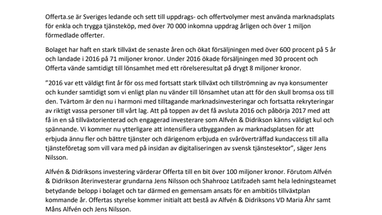 Offerta.se får ny majoritetsägare 