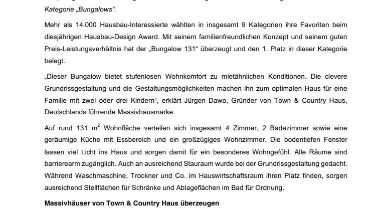 „Bungalow 131“ gewinnt Hausbau-Design Award 2018