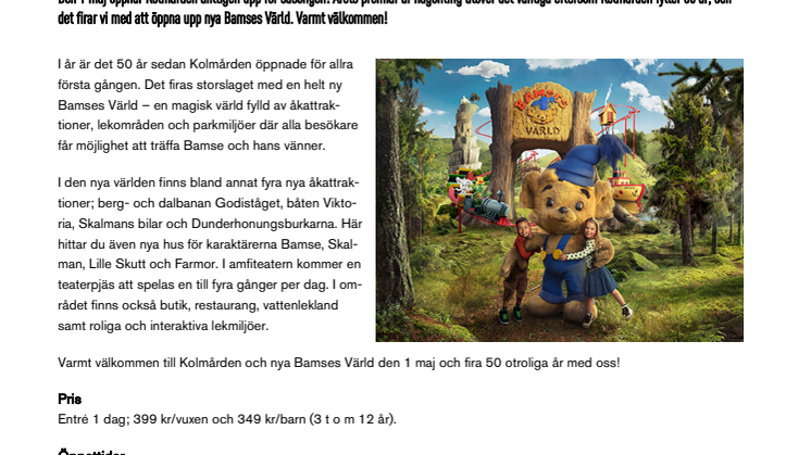 Evenemangstips - Storslagen premiär på Kolmården 1 maj