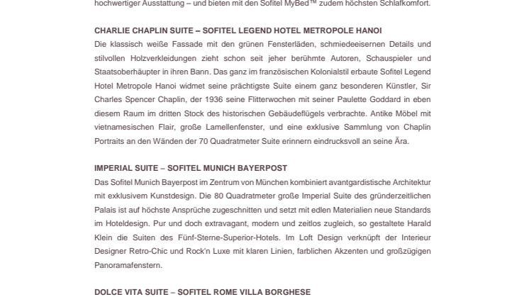 Einmal um die Welt - in die schönsten Suiten der Sofitel Luxury Hotels