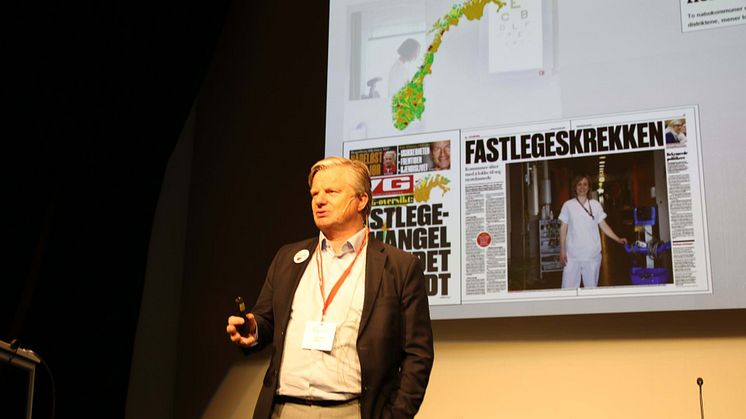 Tom Ole Øren presenterer Utviklingsplanen på Våruka 2019. Foto: Vilde Baugstø