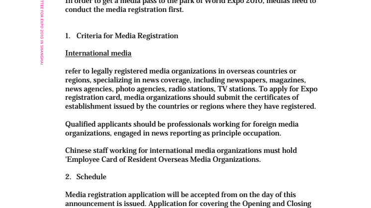 Viktig information till media och press 