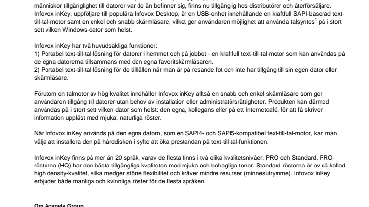 Nya Infovox inKey – talsyntes för synskadade på resande fot