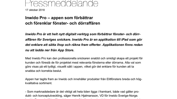 Inwido Pro – appen som förbättrar och förenklar fönster- och dörraffären