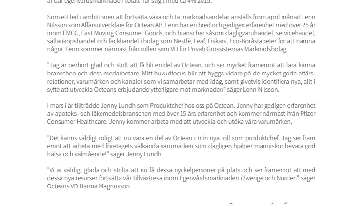Octean AB växer och stärker sin organisation