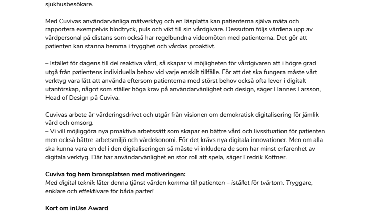 Cuviva vinner brons i inUse Award 2019