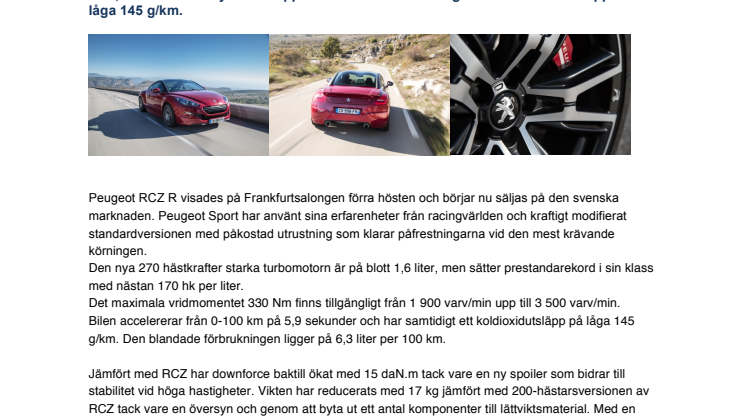 Sverigepremiär för Peugeot RCZ R