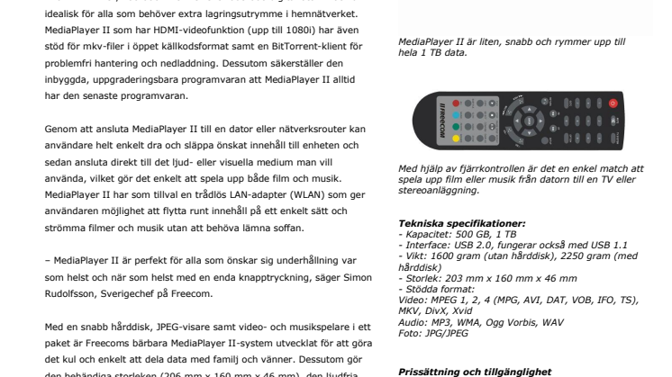 Freecom MediaPlayer II - för gränslös underhållning