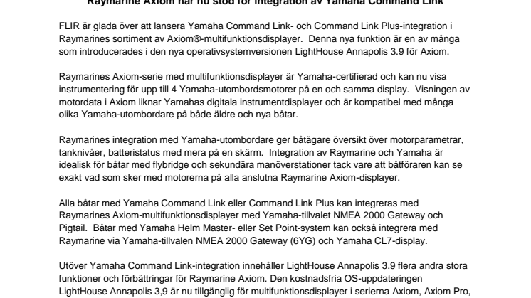 Raymarine Axiom har nu stöd för integration av Yamaha Command Link 