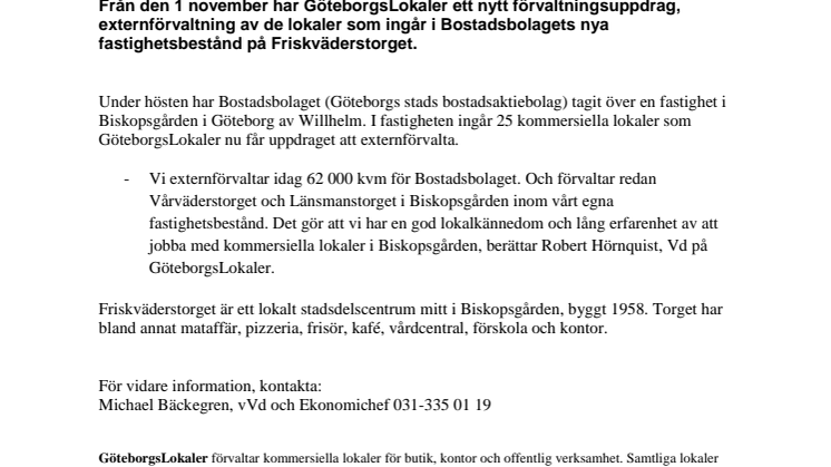 Ny fastighetsförvaltare för lokalerna vid Friskväderstorget